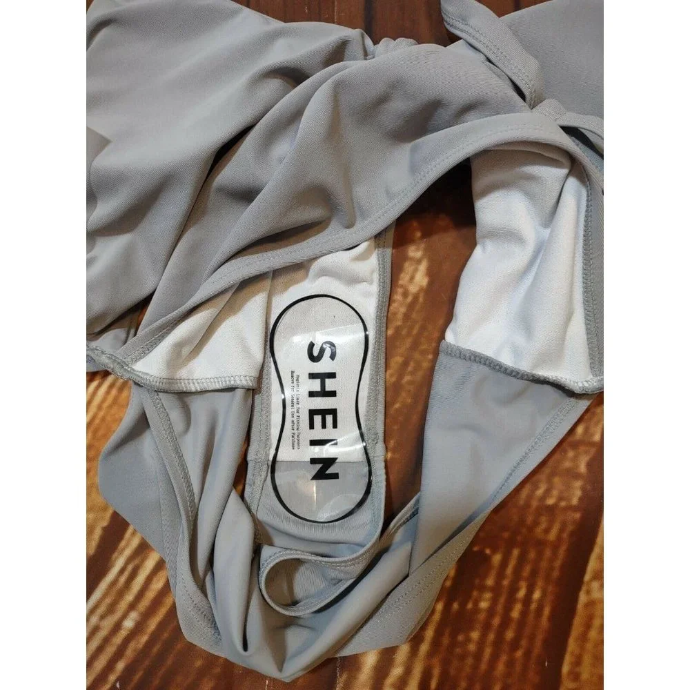 Monokini Swimsuit Light Gray Knot Front Solid One Piece Womens Size Small - Picture 3 of 10